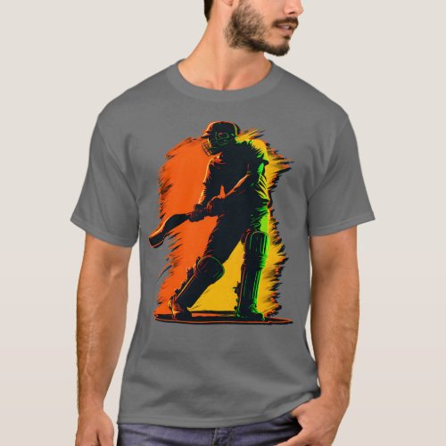 Cricket Player Colorfull Player Bat Helmet T_Shirt