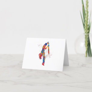 Cricket player in watercolor letterpress thank you card