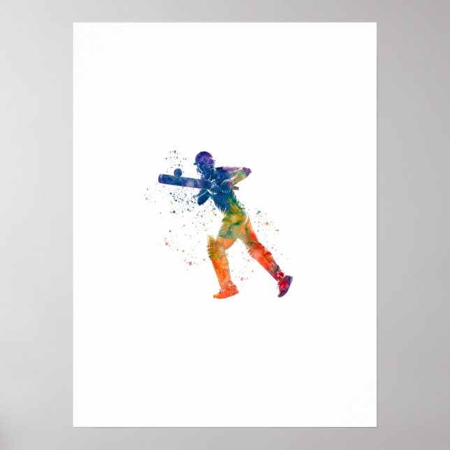 Cricket player in watercolor poster (Front)