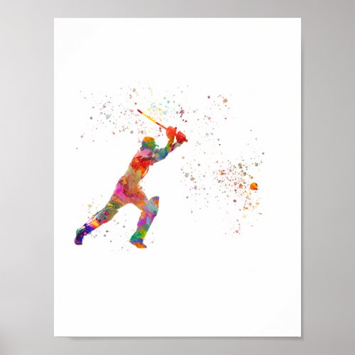 Cricket player in watercolor poster