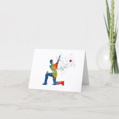 Cricket player in watercolor thank you card