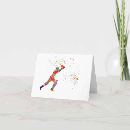 Cricket player in watercolor thank you card