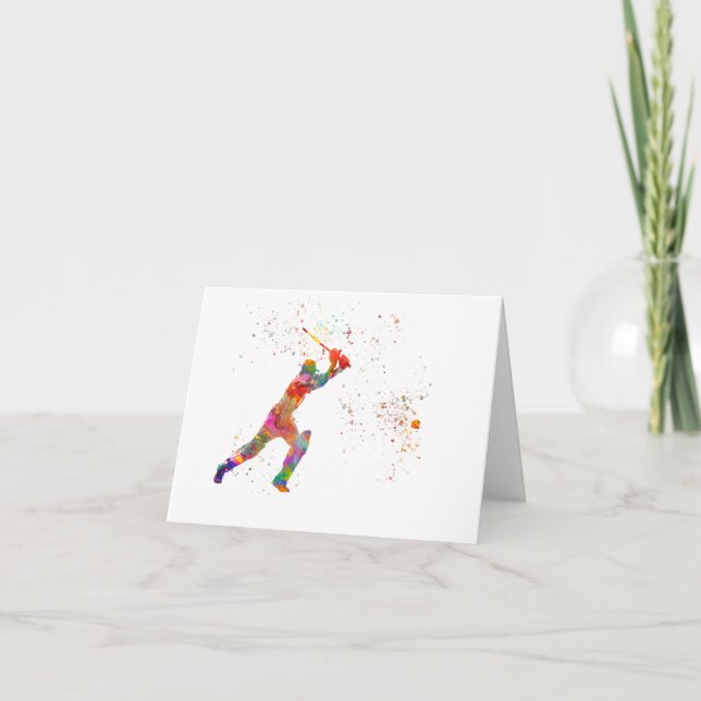Cricket player in watercolor thank you card (Front)