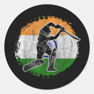Cricket Player Indian Flag Cricketer  Classic Round Sticker