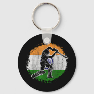 Cricket Player Indian Flag Cricketer Keychain