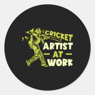 Cricket Player Ll Game Cricket Artist At Work Classic Round Sticker