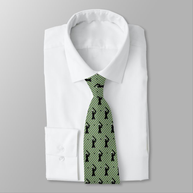 Cricket Player Pattern on Thin Stripe Background Tie (Tied)