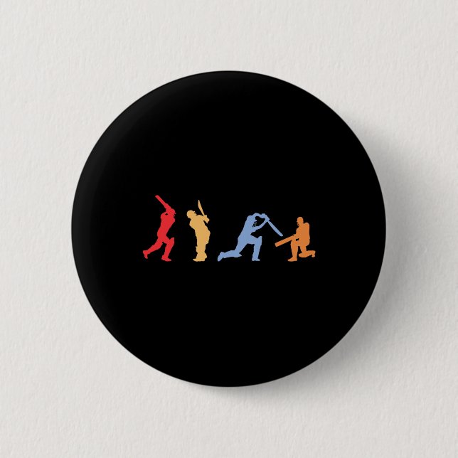 Cricket Player Retro Cricket Silhouette Cricket Sp Button (Front)