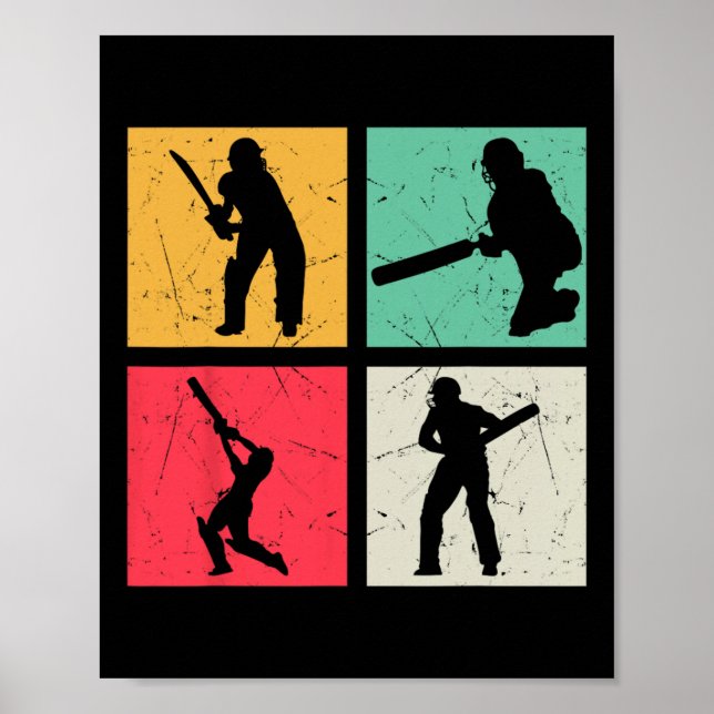 Cricket Player Retro Cricket Silhouette Cricketing Poster (Front)