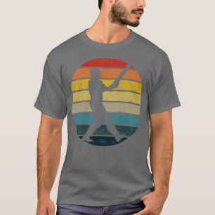Cricket Player Silhouette On A Distressed Retro Su T-Shirt