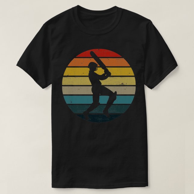 Cricket Player Silhouette On A Distressed Retro Su T-Shirt (Design Front)