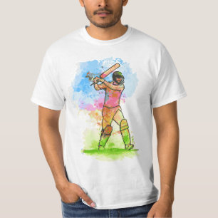 Cricket Player Water Colour Stylish T-Shirt Design