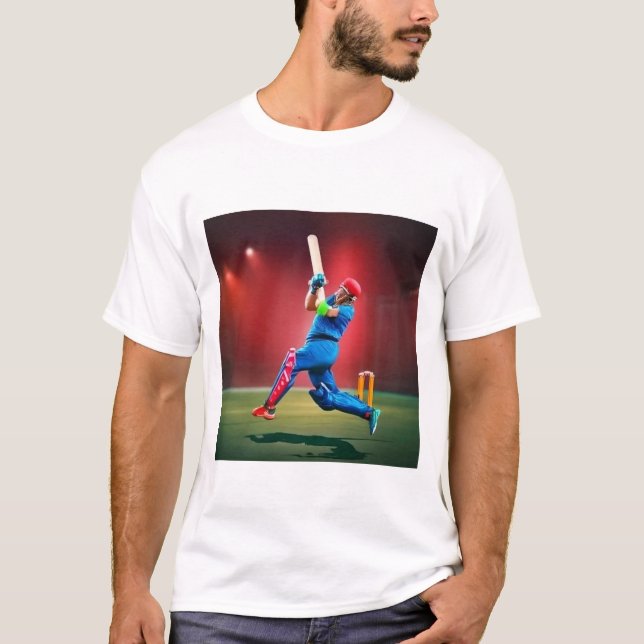 Cricket Player Water Colour Stylish T-Shirt Design (Front)