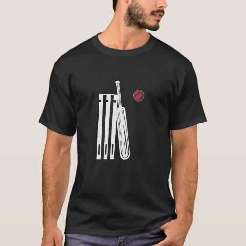 Cricket Player Wicket Bat Ball Cricketer Sports T_Shirt