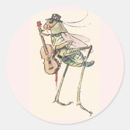 Cricket Playing the Fiddle Classic Round Sticker