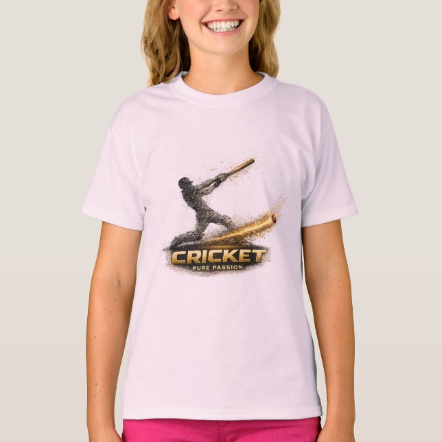 Cricket Pure Passion Gold Motion Girls’ T-Shirt (Front)