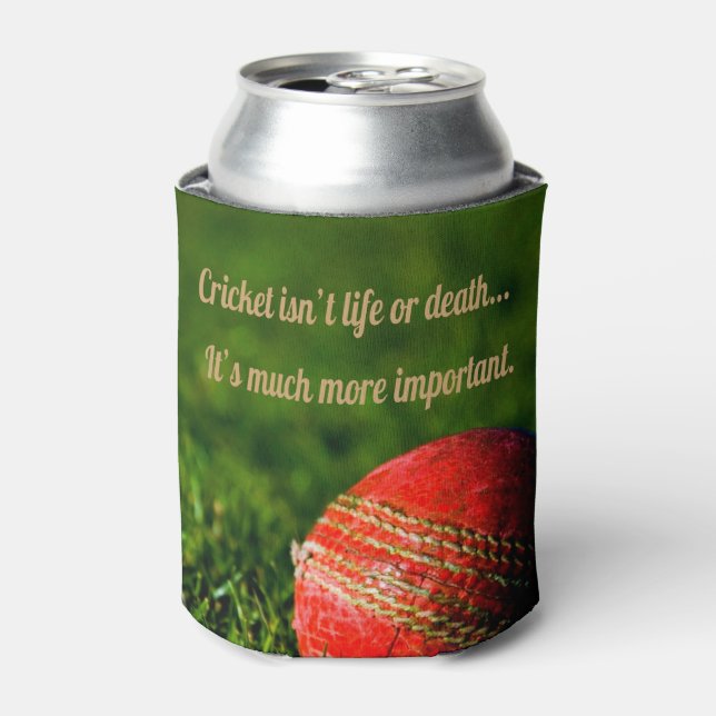 Cricket Red Ball Funny Motivational Can Cooler (Can Front)