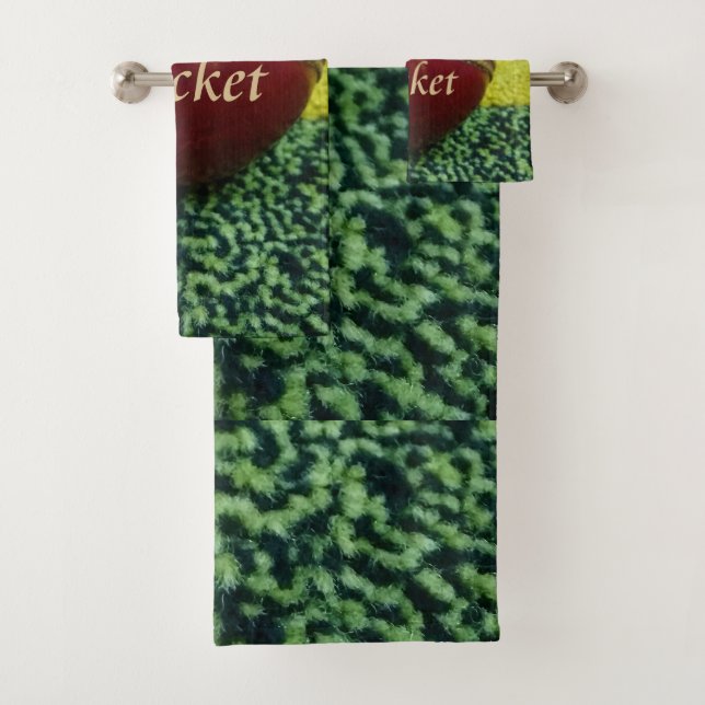 Cricket: Red Hard Ball Art Print Bath Towel Set (Insitu)