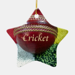 Cricket: Red Hard Ball Art Print Ceramic Ornament