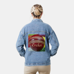 Cricket: Red Hard Ball Art Print Denim Jacket