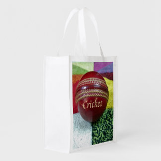 Cricket: Red Hard Ball Art Print Grocery Bag