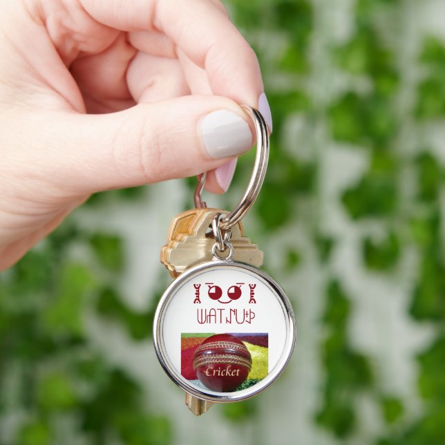 Cricket: Red Hard Ball Art Print Keychain (Hand)