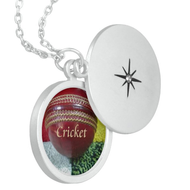 Cricket: Red Hard Ball Art Print Locket Necklace (Front Left)
