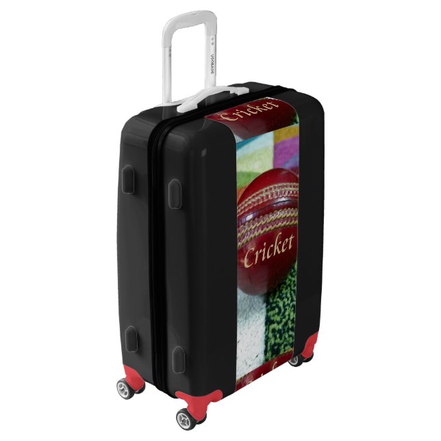 Cricket: Red Hard Ball Art Print Luggage (Rotated Left)
