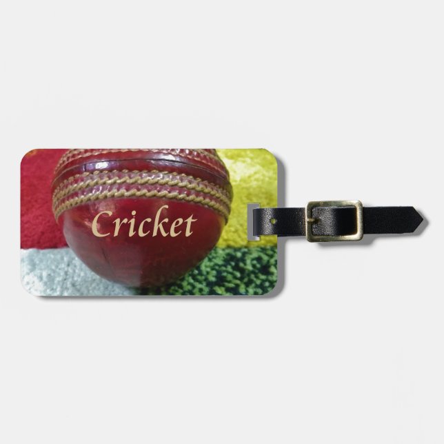 Cricket: Red Hard Ball Art Print Luggage Tag (Front Horizontal)