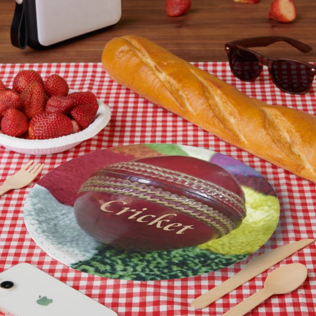 Cricket: Red Hard Ball Art Print Paper Plates (Picnic)