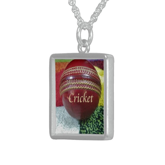 Cricket: Red Hard Ball Art Print Sterling Silver Necklace (Front Right)