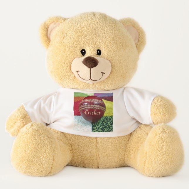 Cricket: Red Hard Ball Art Print Teddy Bear (Front)