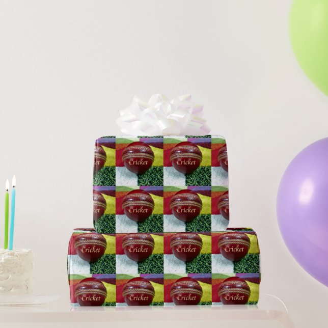 Cricket: Red Hard Ball Art Print Wrapping Paper (Party Gifts)