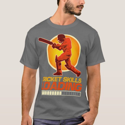 Cricket Skills Loading Retro Cricket Player  T_Shirt