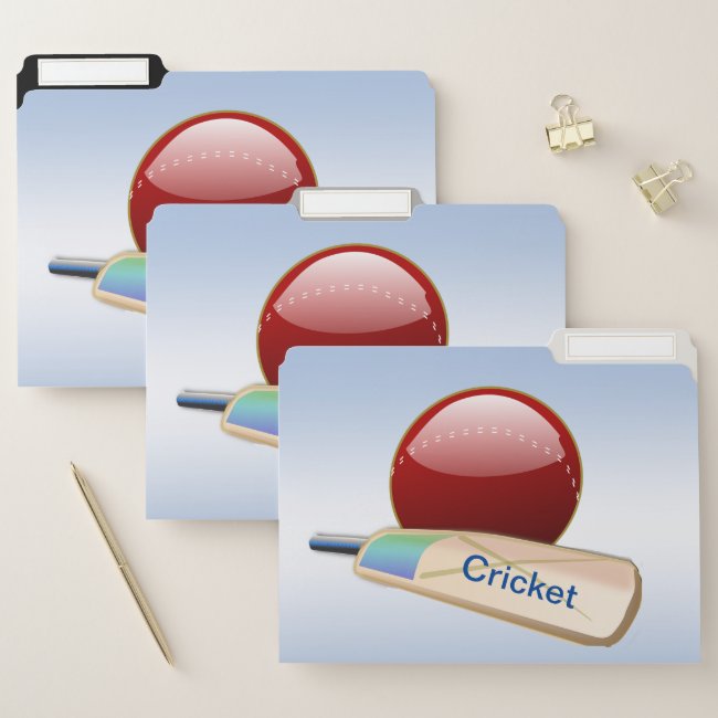 Cricket Sports Ball and Bat Blue File Folder Set