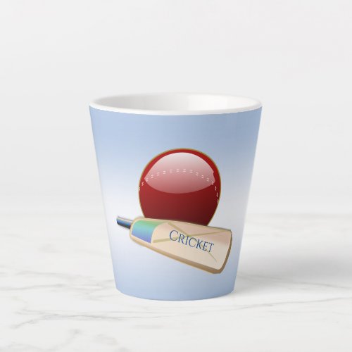 Cricket Sports Ball and Bat Blue Latte Mug