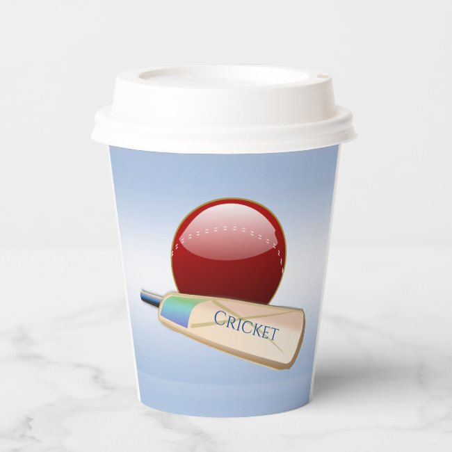 Cricket Sports Ball and Bat Blue Paper Cups