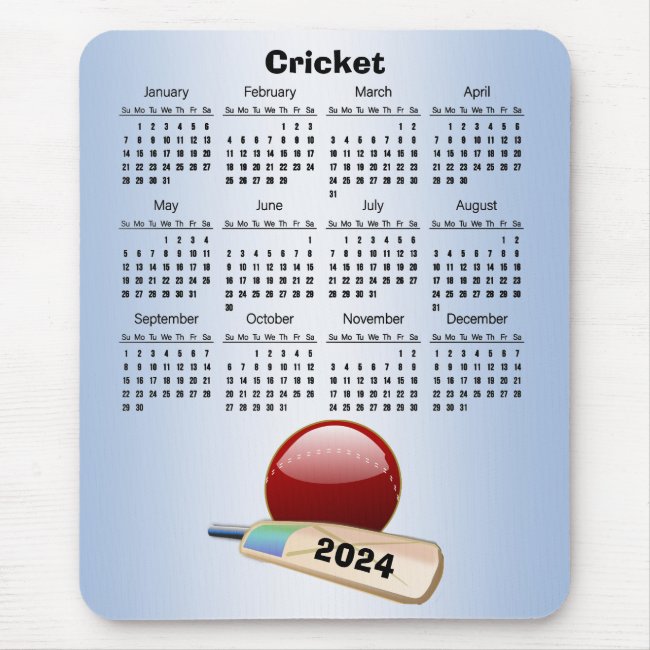 Cricket Sports Ball Bat 2024 Calendar Mousepad