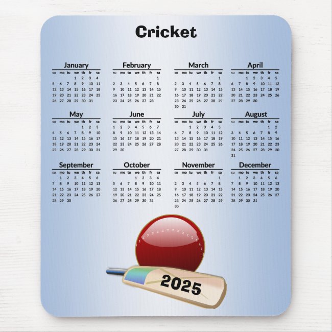 Cricket Sports Ball Bat 2025 Calendar Mousepad