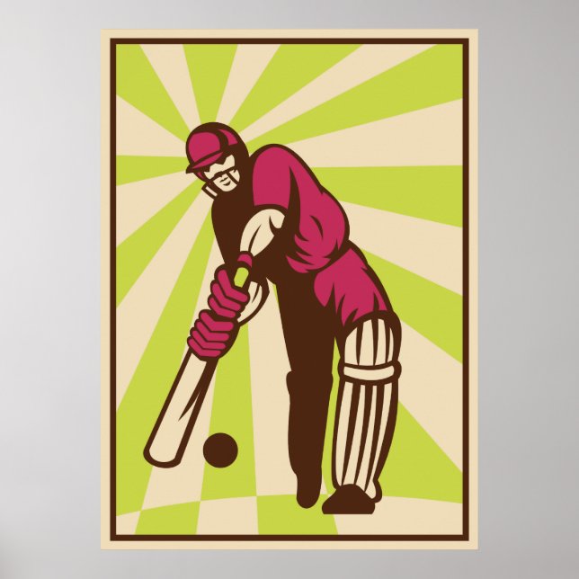 cricket sports batsman batting retro poster (Front)