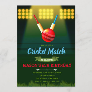 Cricket theme party invitation