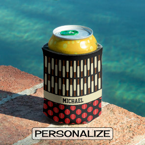 Cricket themed pattern custom name black red can cooler