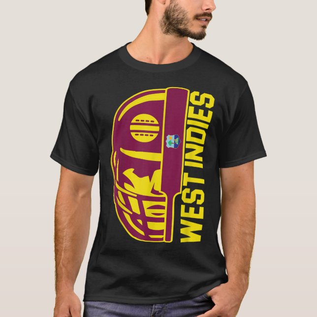Cricket West Indies Fan Helmet Ball and Bat Design T-Shirt (Front)