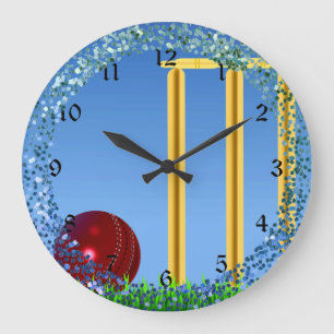 Cricket, wicket and ball large clock