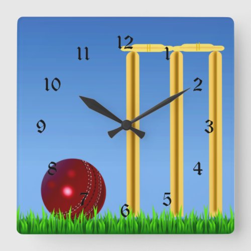 Cricket wicket and ball square wall clock