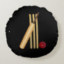 Cricket - Wicket, Bat and Ball, Black Background Round Pillow