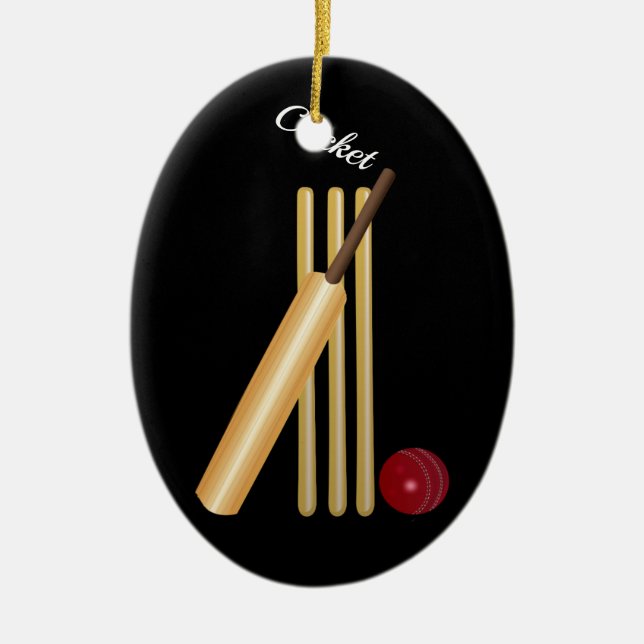 Cricket - Wicket, Bat and Ball Ceramic Ornament (Front)