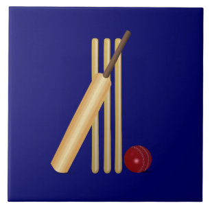 Cricket - wicket, bat and ball ceramic tile