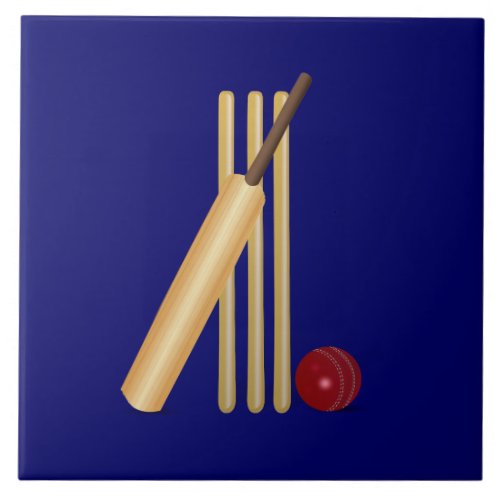 Cricket _ wicket bat and ball ceramic tile