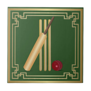 Cricket-Wicket, bat and ball Ceramic Tile